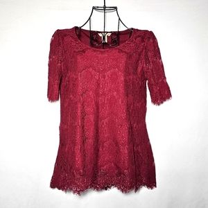 Banana Republic cranberry red lace short sleeve top XS